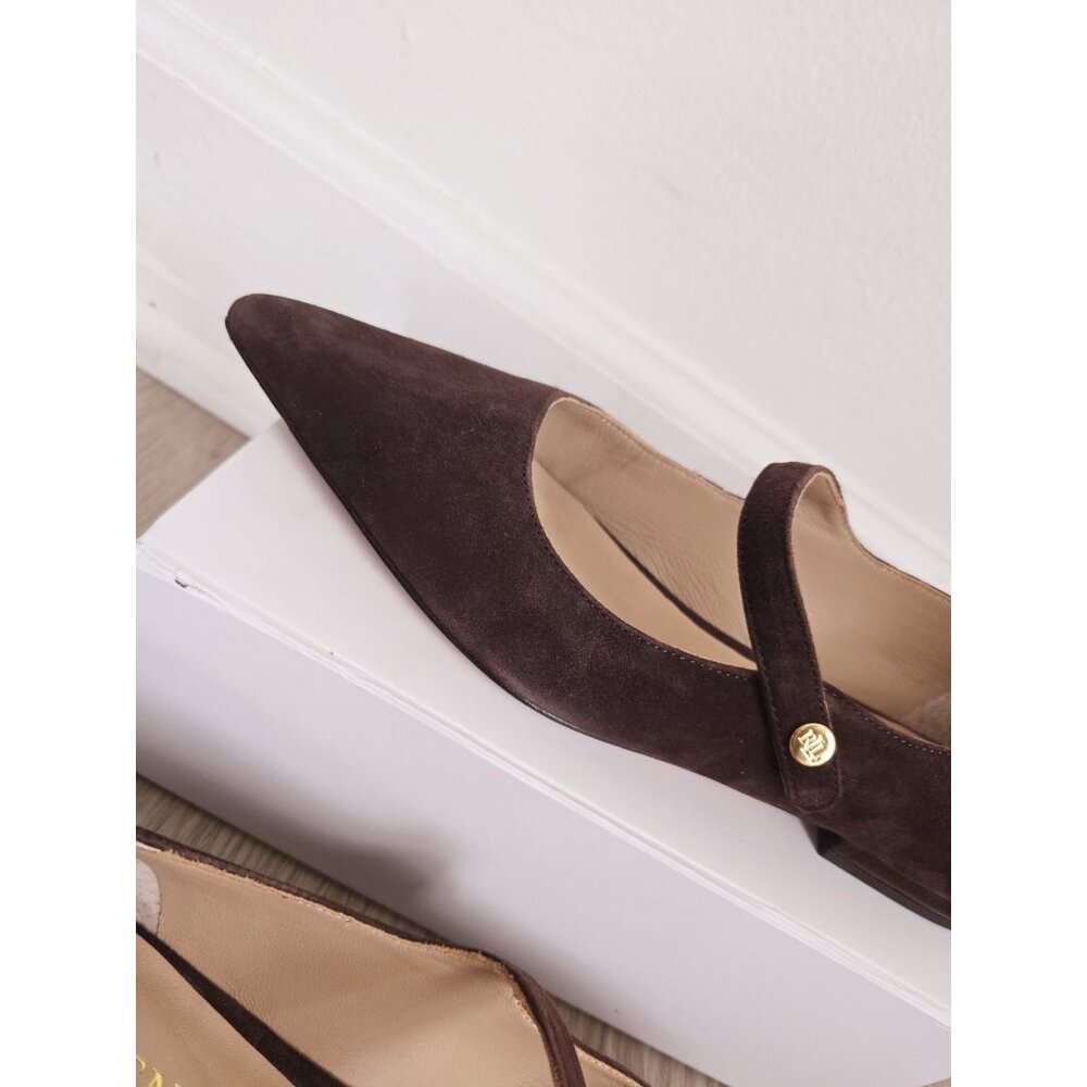 Lauren Ralph Lauren Londyn Suede Mary Jane Flats 8.5 Brown Pointed Toe Slip On - Picture 10 of 11
